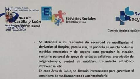 Documento de la Consejería de Sanidad donde se indica que no se trasladará a los ancianos de las residencias a centros hospitalarios. / Eldiario.es/cyl