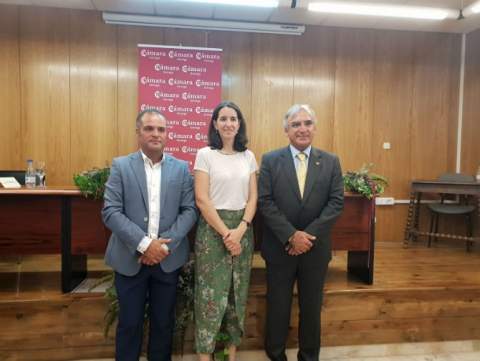 Isaac de la Fuente (izquierda) el día de la toma de posesión junto a la directora general de Comercio y Consumo de la Junta y el anterior presidente de la Cámara.